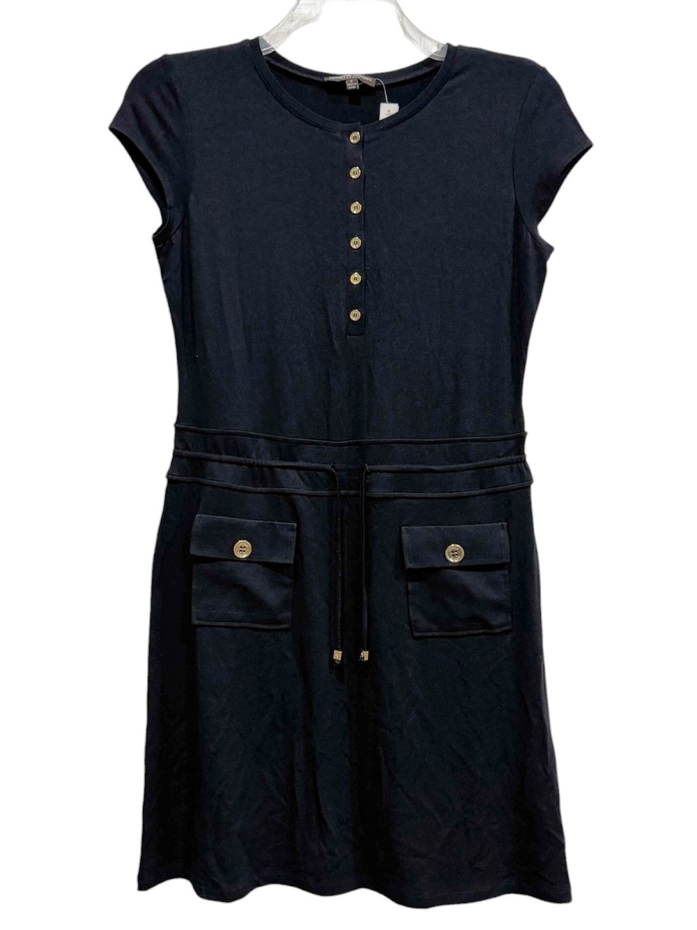 Adrienne Vittadini Dresses Black Button-Front Jersey Knit Utility Dress 8